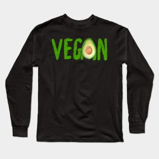 Vegan written with grass and an avocado Long Sleeve T-Shirt